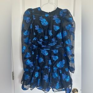 Zara Black organza dress with blue/purple floral prints size XS